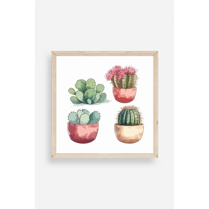 Kaktüs Ahşap Çerçeveli Tablo 42 x 42