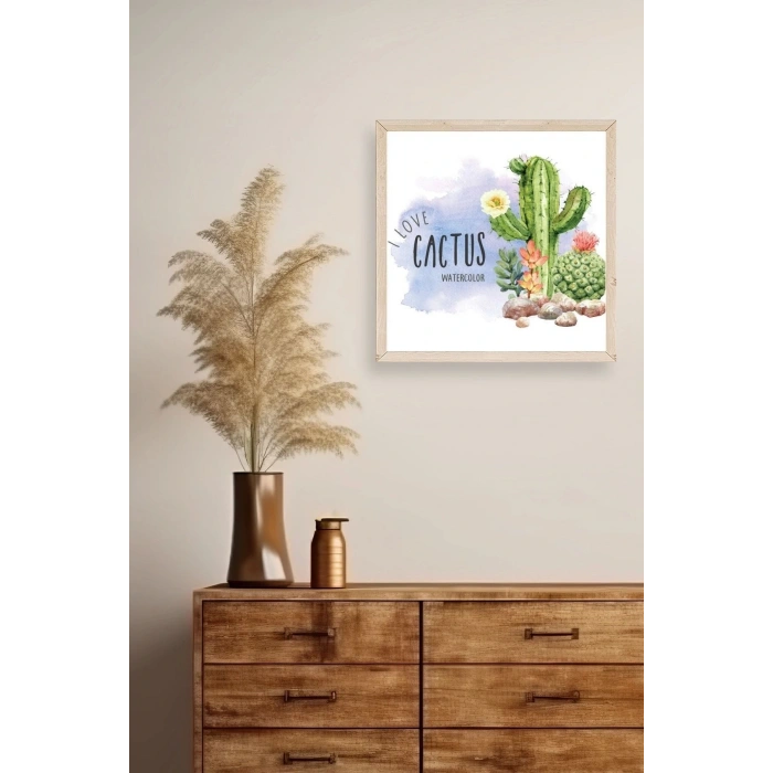 Kaktüs Ahşap Çerçeveli Tablo 42 x 42
