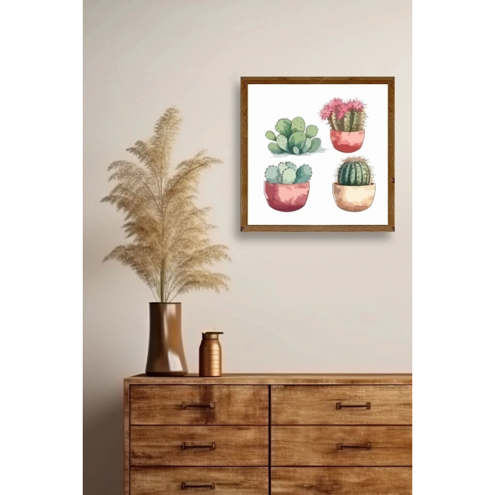 Kaktüs Ahşap Çerçeveli Tablo 42 x 42