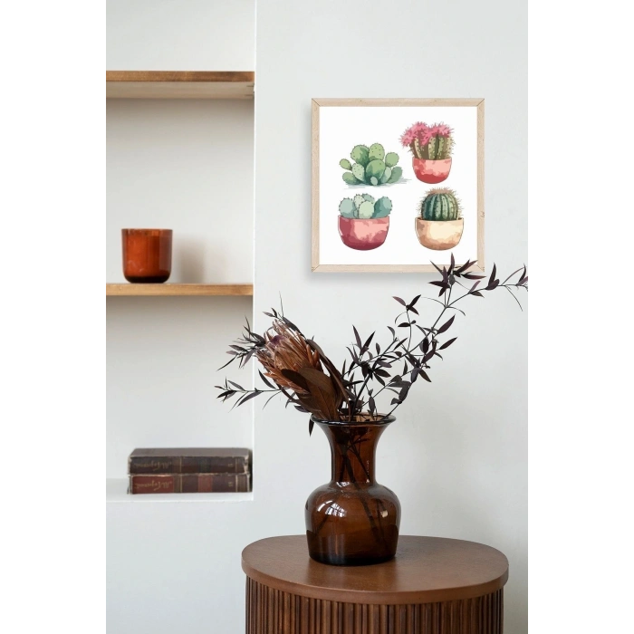 Kaktüs Ahşap Çerçeveli Tablo 42 x 42