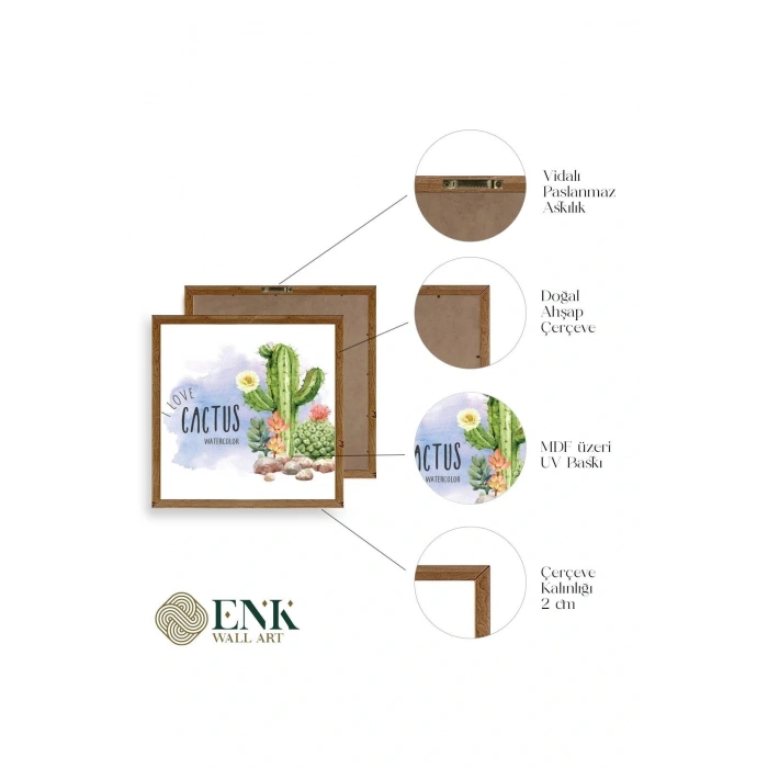 Kaktüs Ahşap Çerçeveli Tablo 42 x 42