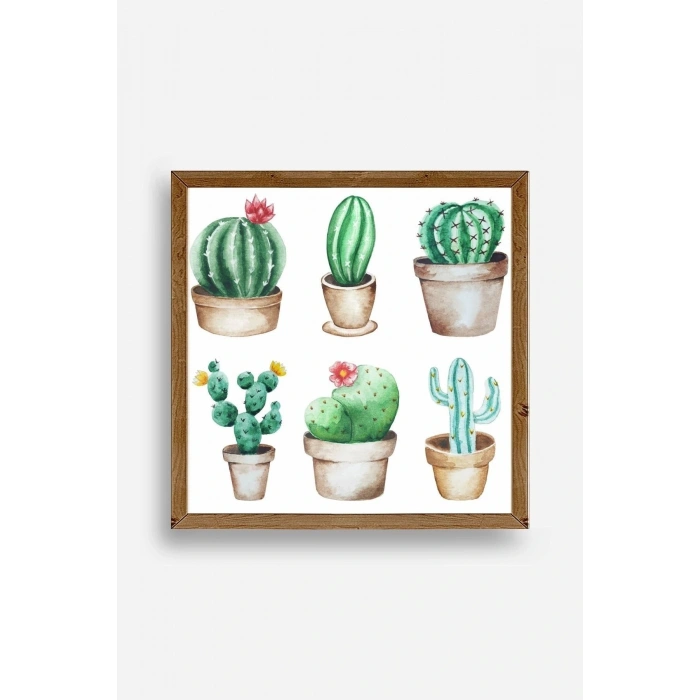 Kaktüs Ahşap Çerçeveli Tablo 50 x 50