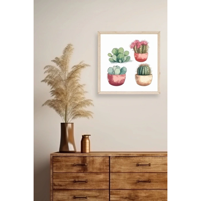 Kaktüs Ahşap Çerçeveli Tablo 50 x 50