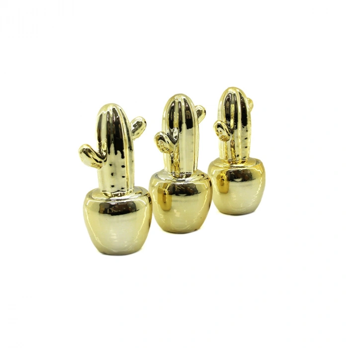 Cactus Design Figurine - Medium Size - Ceramic - Shiny Gold