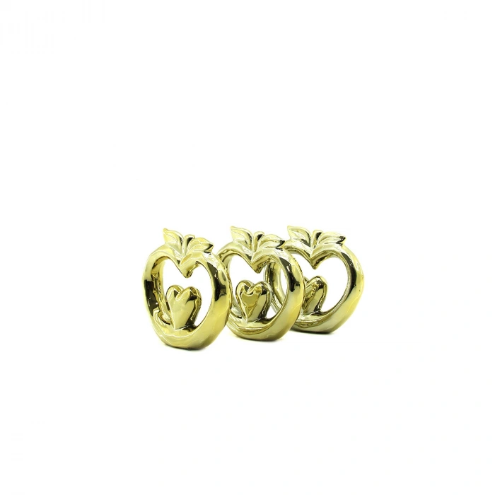 Heart-Shaped Apple Design Ornament - Large Size - Glossy Gold - Ceramic