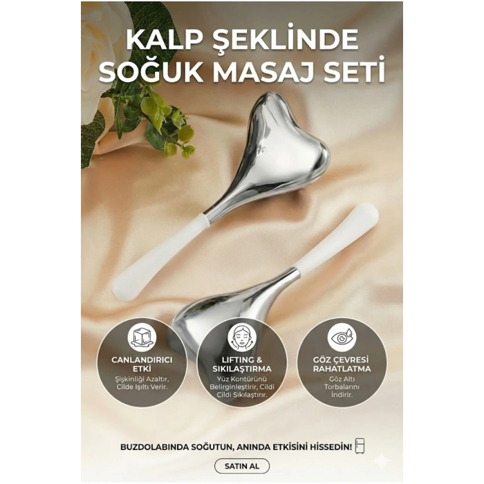 Kalp Şeklinde Soğuk Yüz Masaj Aleti - Cilt Sıkılaştırıcı ve Şişkinlik Giderici Cryo Sticks