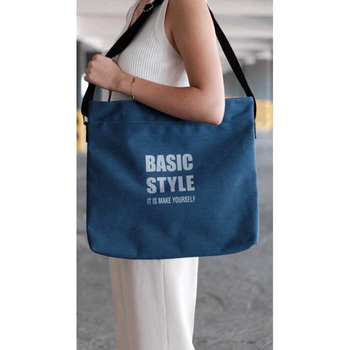 Kanvas Çapraz Askılı Tote Çanta Lacivert