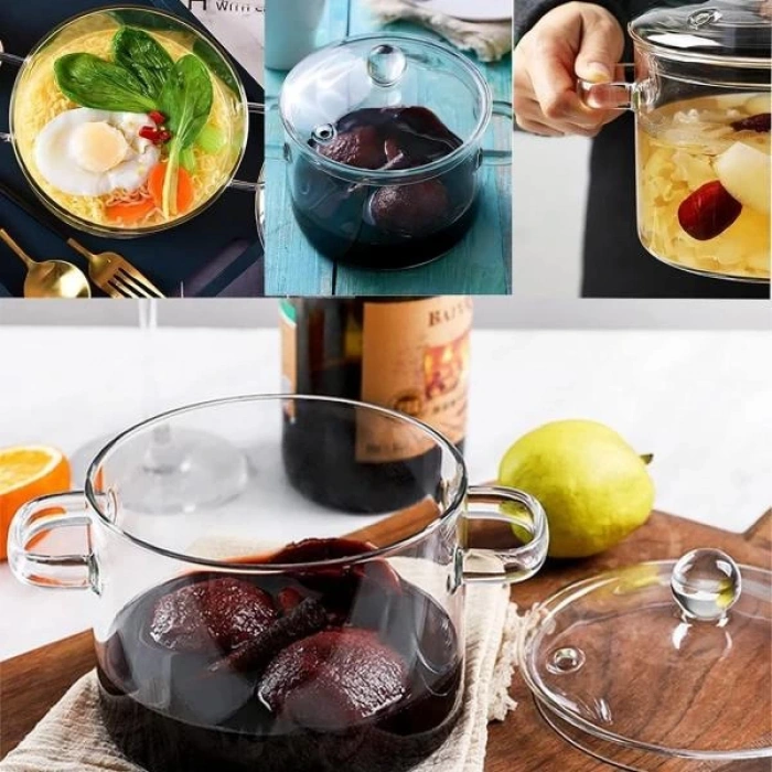 Lidded Borosilicate Glass Saucepan Set