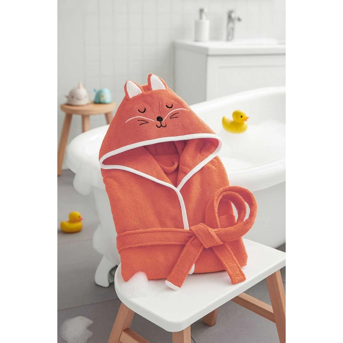 Kapşonlu Unisex %100 Pamuklu Çocuk Banyo Bornozu Fox
