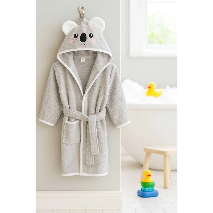Kapşonlu Unisex %100 Pamuklu Çocuk Banyo Bornozu Koala