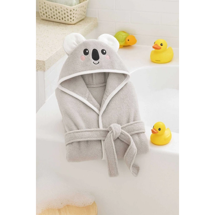 Kapşonlu Unisex %100 Pamuklu Çocuk Banyo Bornozu Koala