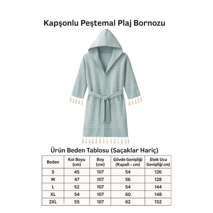 Kapşonlu Unisex Peştamal Plaj Bornozu  %100 Pamuklu Marelina Mavi