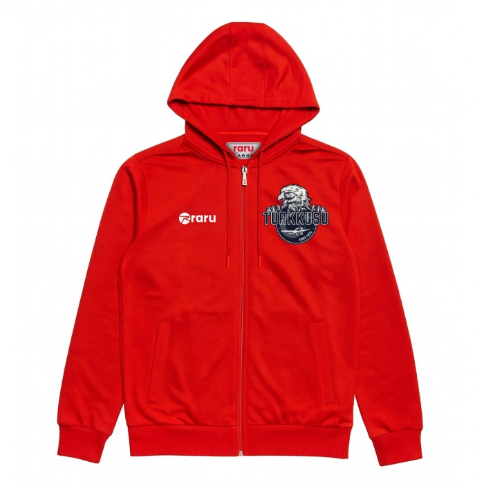 Kapüşonlu Tam Fermuarlı Sweatshirt LIBERTER KIRMIZI