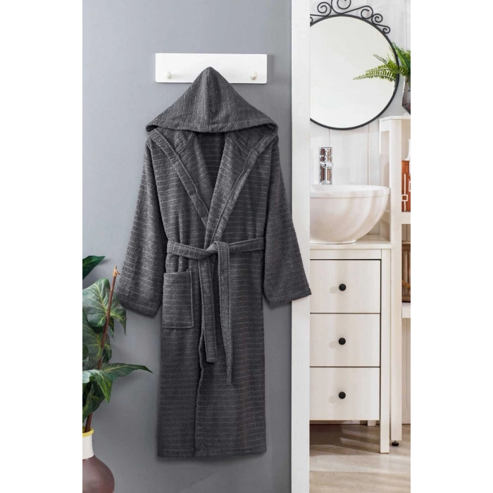 Kapüşonlu Unisex Banyo Bornozu %100 Soft Pamuklu Antrasit