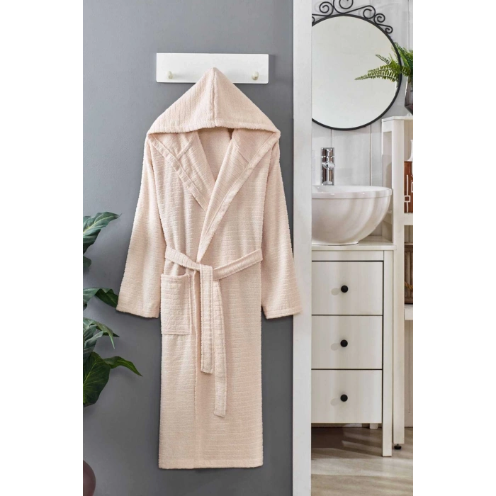 Hooded Unisex Bathrobe 100% Soft Cotton Cream