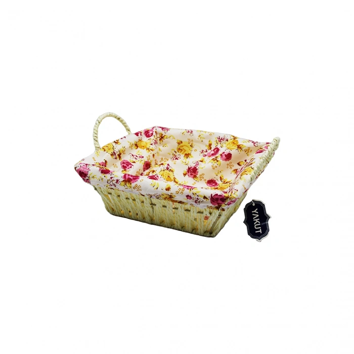 KARE RENKLİ BEZLİ HASIR EKMEK SEPETİ (5365)