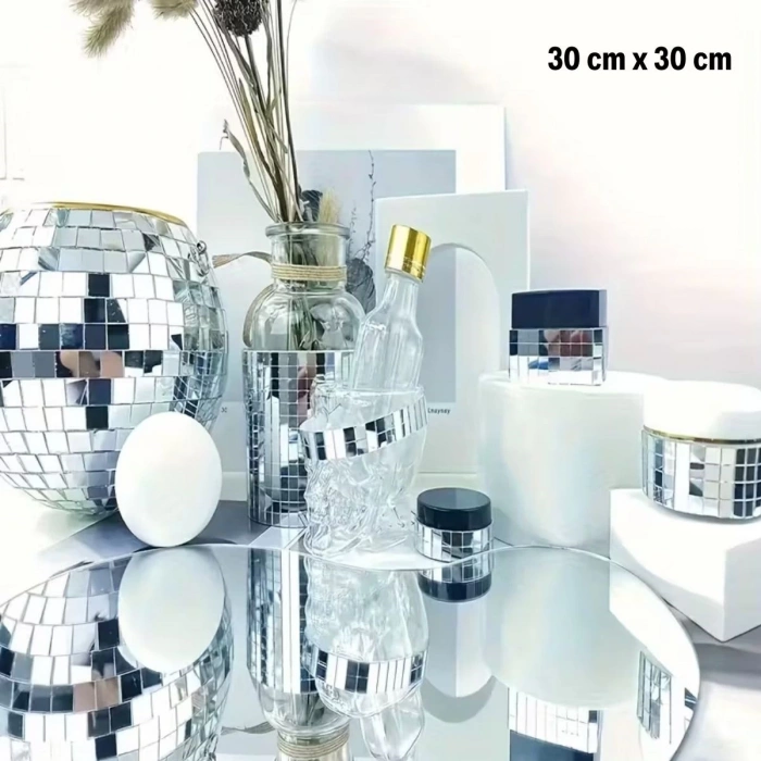 Kare Silver Cam Mozaik Fayans Çıkartmaları El İşi Kare Cam Fayans Kendinden Yapışkanlı Aynalı Dekor Panel 30x30 Cm (5365)