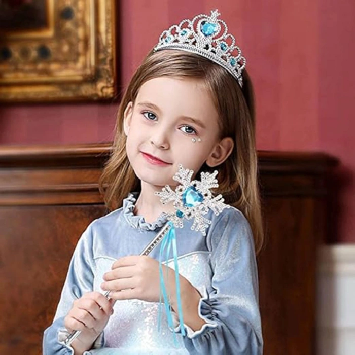 Karlar Ülkesi Elsa Mavi Kalp Tacı ve Kar Temalı Asa Seti (5365)