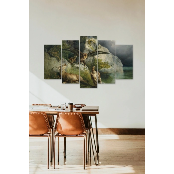 Kartal ve Geyikler 5 Parçalı Mdf Tablo 60 x 100