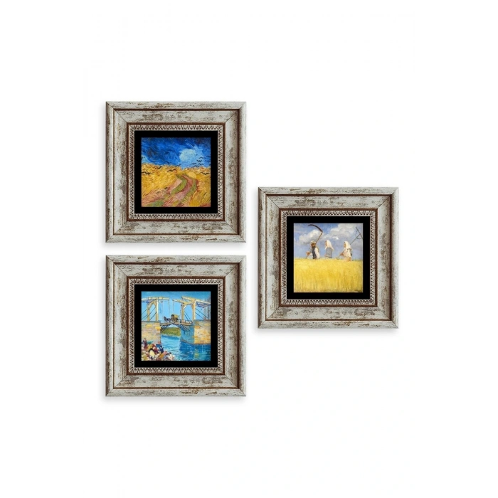 Kasaba 3 lü Set Çerçeveli Taş Tablo 20 cm