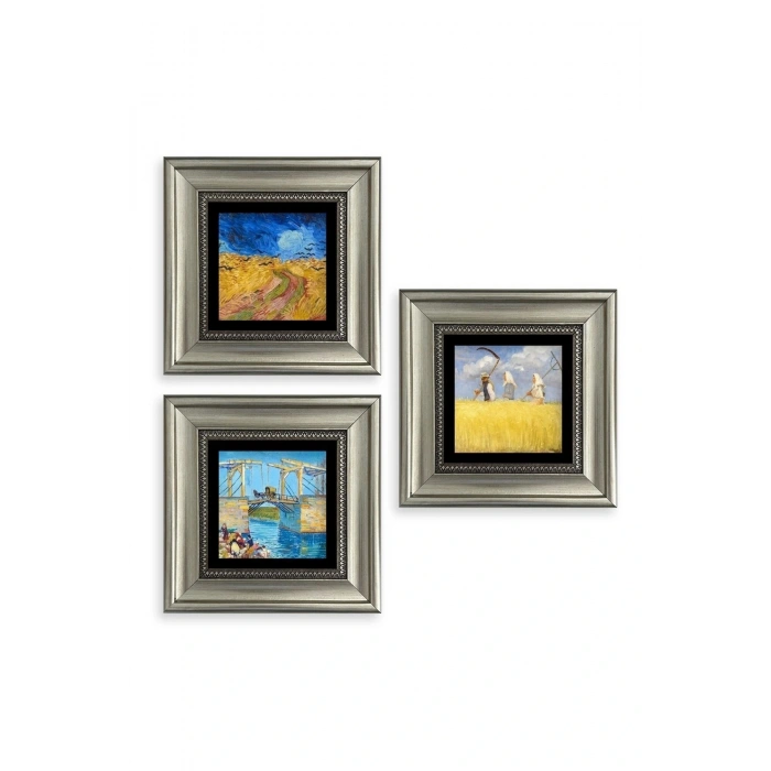 Kasaba 3 lü Set Çerçeveli Taş Tablo 20 cm