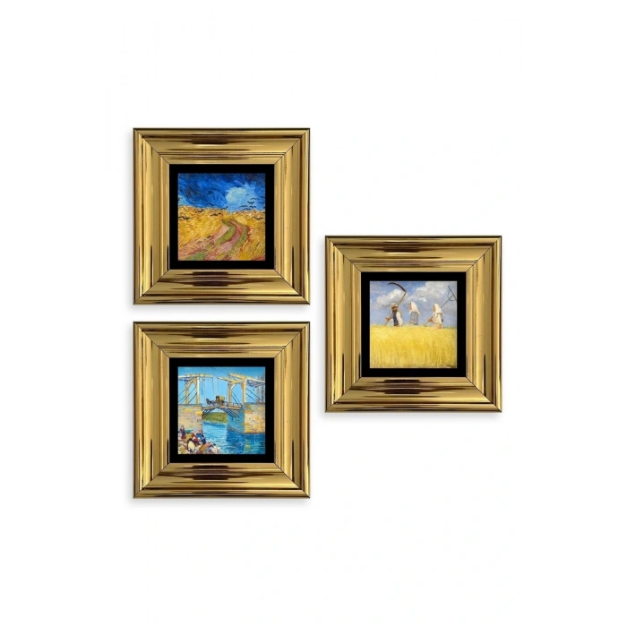 Kasaba 3 lü Set Çerçeveli Taş Tablo 20 cm