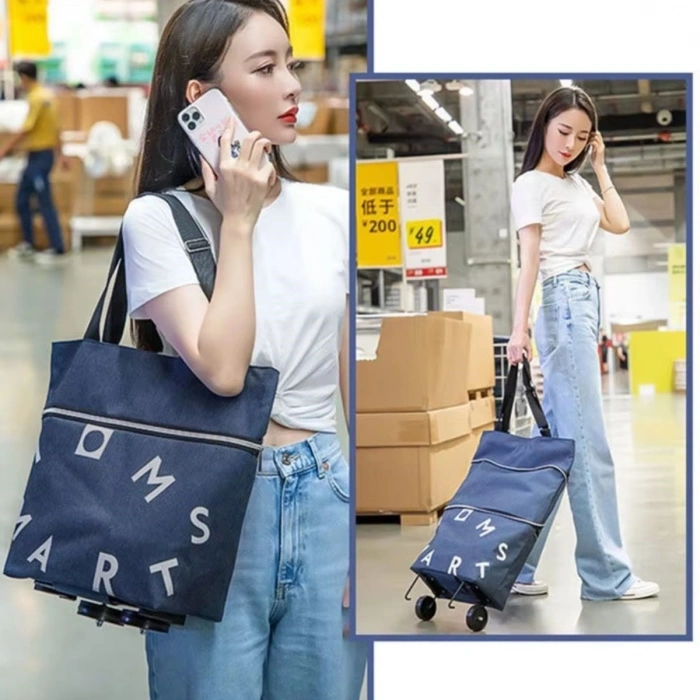 Katlanabilir Tekerlekli Market Çantası,Çok Amaçlı Pazar Arabası,Portatif Alışveriş Bez Torbası (5365)