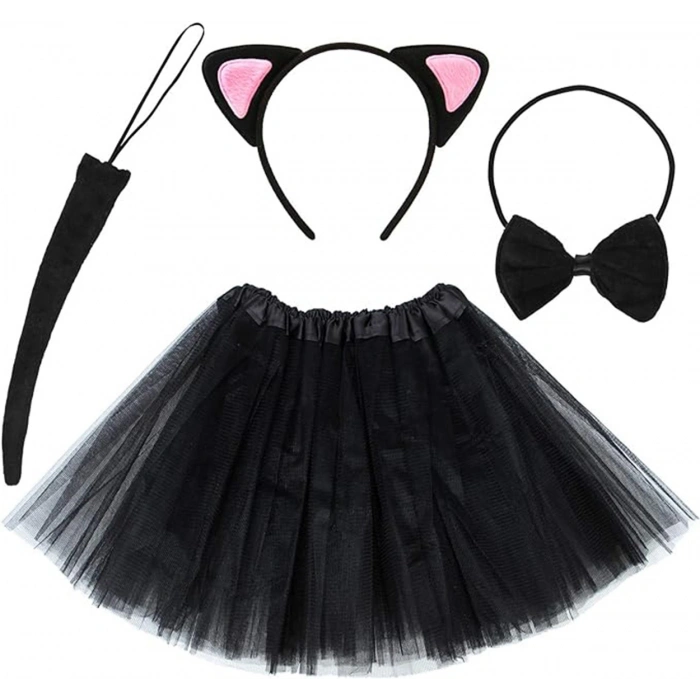 Cat Ear Tiara Skirt Tail and Bow Tie 4-Piece Set for Kids Pink (5365)