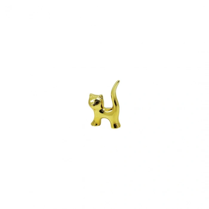 Cat Design Gold Ceramic Figurine - Mini Size - Shiny Gold Color - Decorative Ornament