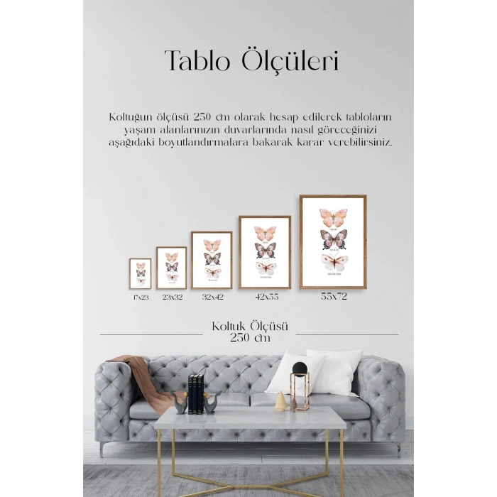 Kelebekler Ahşap Çerçeveli Tablo 50 x 70