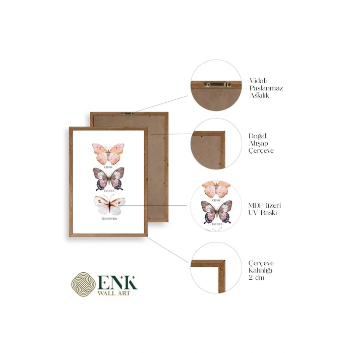 Kelebekler Ahşap Çerçeveli Tablo 50 x 70