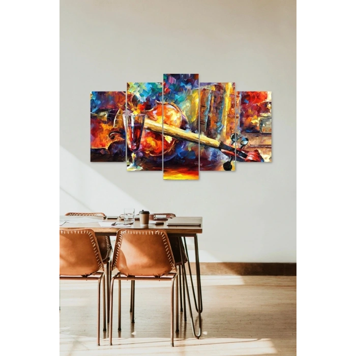 Keman ve Şarap 5 Parçalı Mdf Tablo 60 x 100