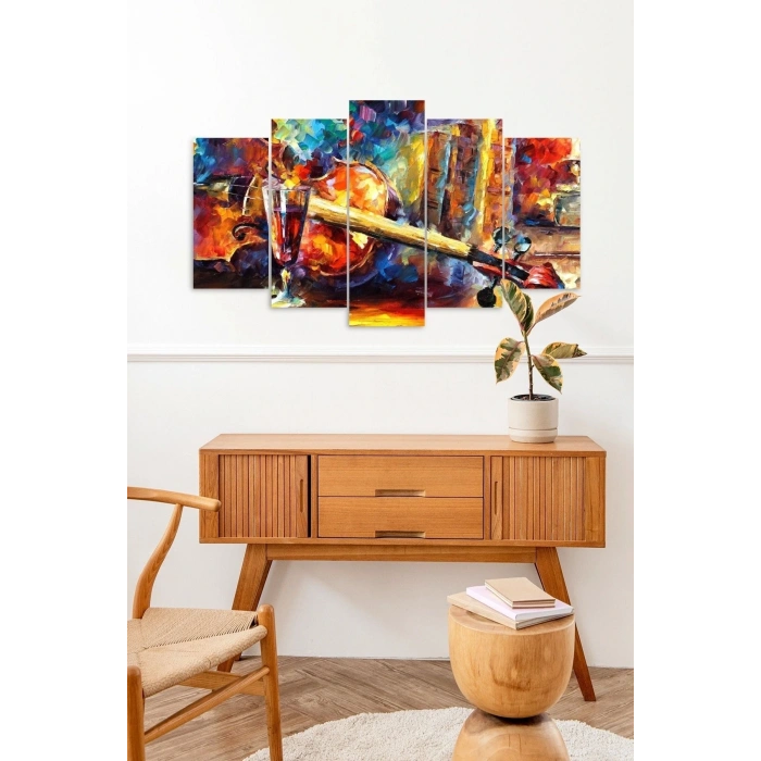 Keman ve Şarap 5 Parçalı Mdf Tablo 60 x 100