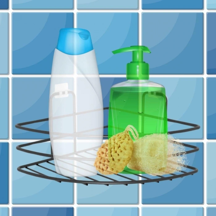 Kendiliğinden Yapışkanlı Montaj Gerektirmeyen Tek Katlı Banyo Askı Köşe Şampuanlık Siyah (5365)