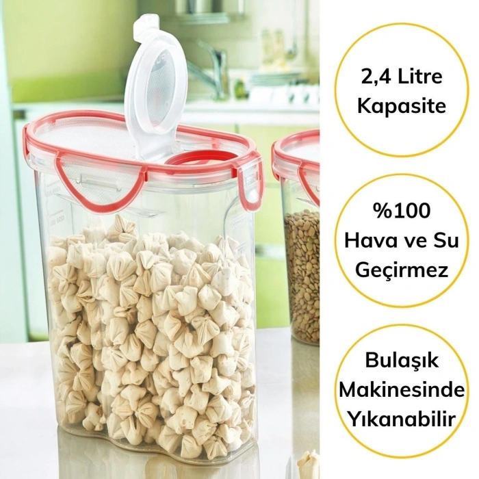 Kilitli Kapaklı Contalı Hava,Su Sıvı Geçirmez 2,4 Litre Erzak Saklama Kabı-SA590 (5365)