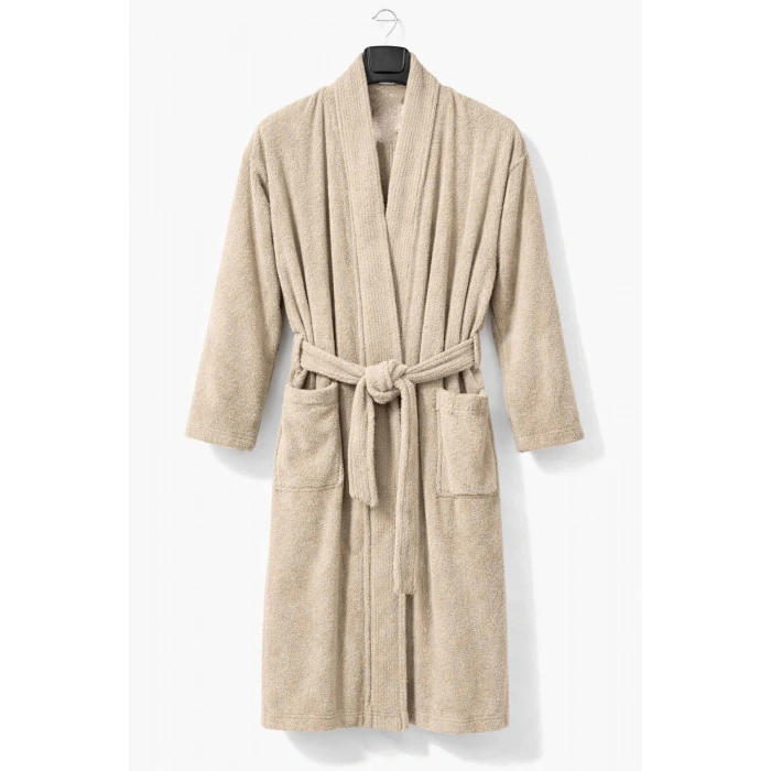 Kimono Yaka Unisex Pamuklu Tek Kişilik Bornoz Bej
