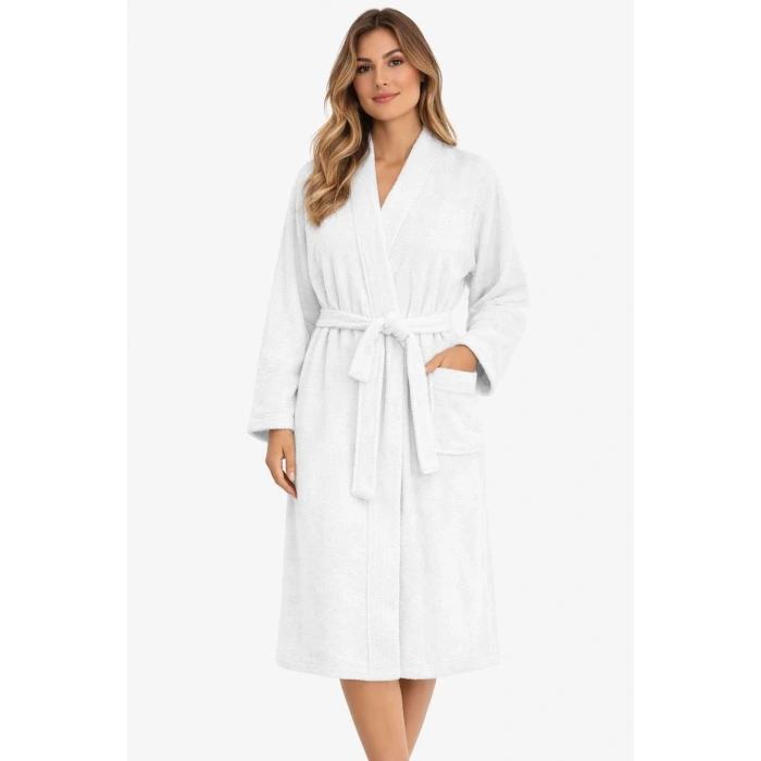 Kimono Yaka Unisex Pamuklu Tek Kişilik Bornoz Beyaz