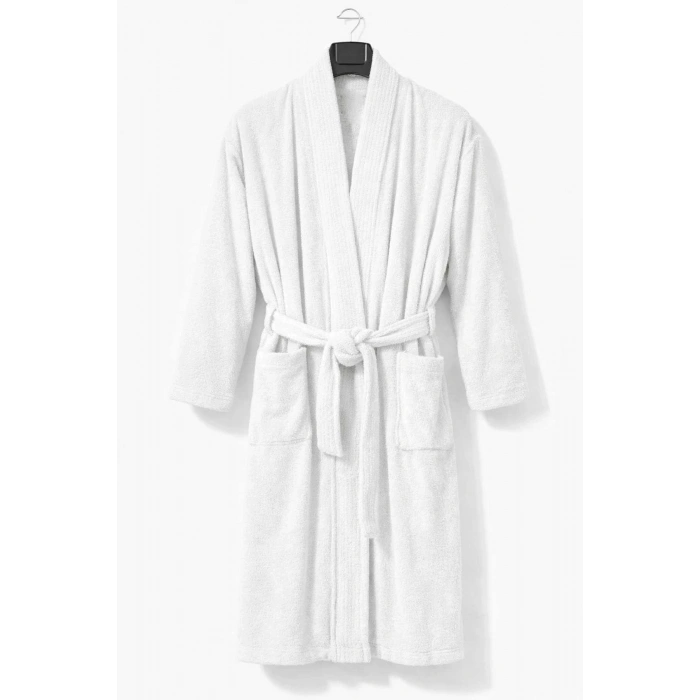 Kimono Yaka Unisex Pamuklu Tek Kişilik Bornoz Beyaz
