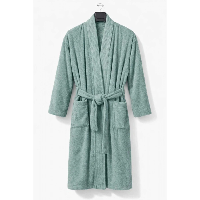 Kimono Yaka Unisex Pamuklu Tek Kişilik Bornoz  Yeşil
