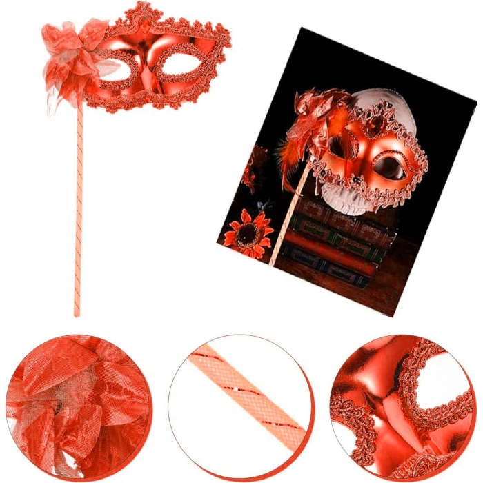 Red Sparkling Handheld Photo Shoot Mask