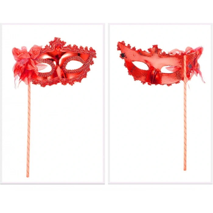 Red Sparkling Handheld Photo Shoot Mask