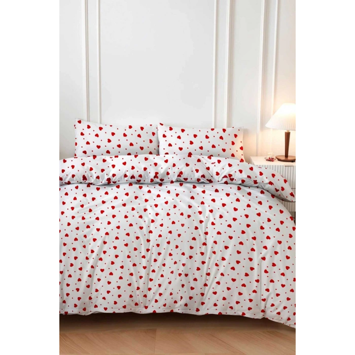 Red Heart Double Bedding Set Cotton 180x200 Cm