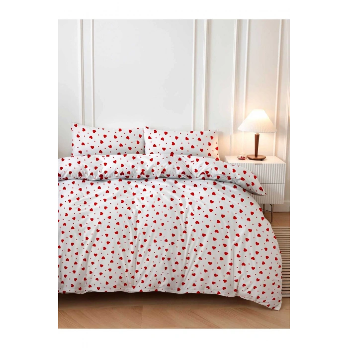 Red Heart Double Bedding Set Cotton 180x200 Cm