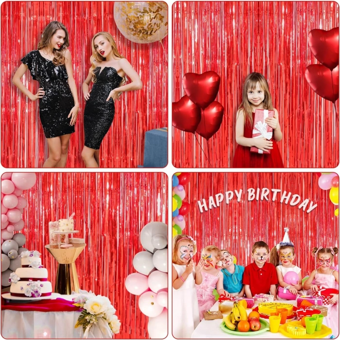 Red Metallic Shiny Fringed Curtain