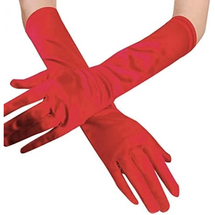 Kırmızı Renk Dirseğe Kadar Uzun Kumaş Eldiven 40 cm (5365)