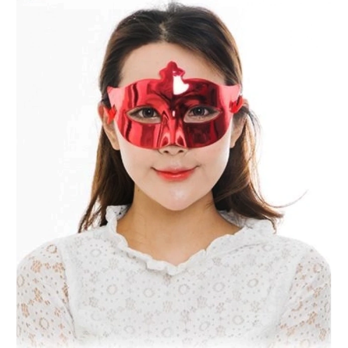 Kırmızı Renk Kostüm Partisi Ekstra Parlak Balo Maskesi 15x10 cm (5365)