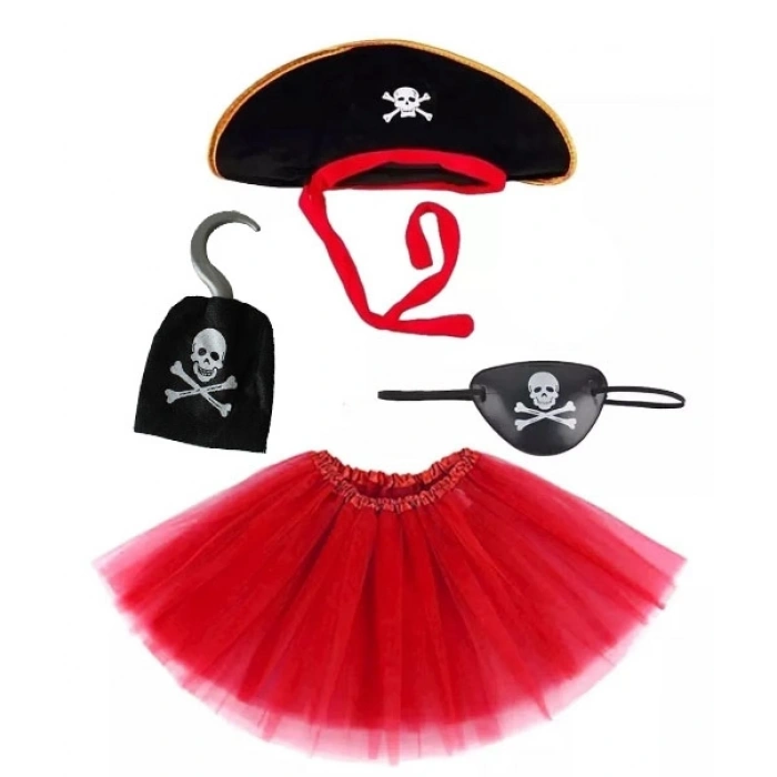 Girls Pirate Costume Set - Hat Skirt Hook Mask