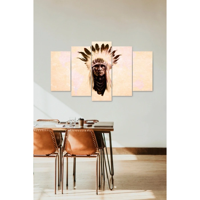 Kızılderili Manzara 5 Parçalı Mdf Tablo 60 x 100