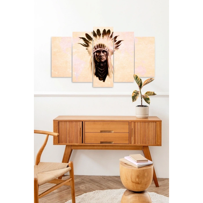 Kızılderili Manzara 5 Parçalı Mdf Tablo 60 x 100