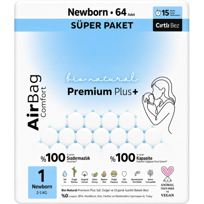 Konforlu Premium Plus Bebek Bezi 1 Beden 64 Adet